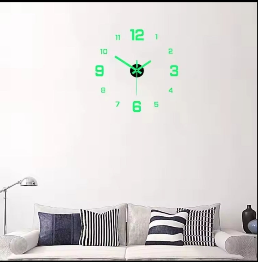 EW Creative Simple Luminous Digital Clock European Style DIY Silent Wall Clock Study Living Room Punch-Free Wall Sticker Clock