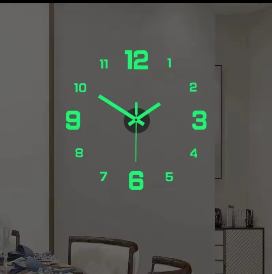 EW Creative Simple Luminous Digital Clock European Style DIY Silent Wall Clock Study Living Room Punch-Free Wall Sticker Clock