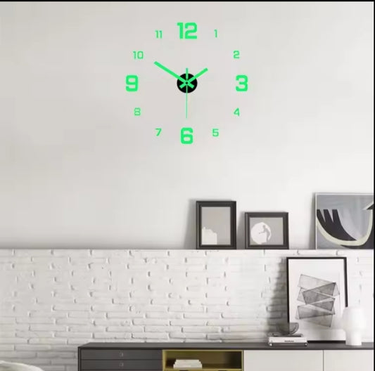 EW Creative Simple Luminous Digital Clock European Style DIY Silent Wall Clock Study Living Room Punch-Free Wall Sticker Clock