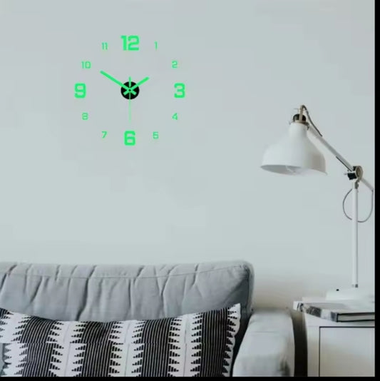 EW Creative Simple Luminous Digital Clock European Style DIY Silent Wall Clock Study Living Room Punch-Free Wall Sticker Clock