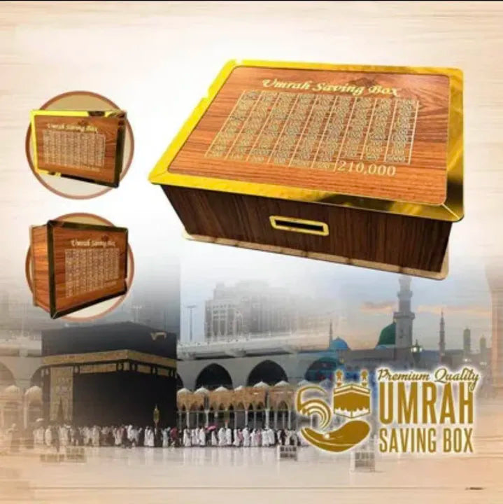 Money Saving Box for Umrah & Hajj | Wooden Money Box | Umrah Money Box | Umrah Gift Box | Personal Umrah Fund Jar | Money Saving Box for Hajj Umrah | Islamic Gift Item for Family & Friends | Decorative Umra