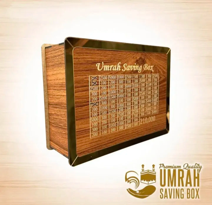 Money Saving Box for Umrah & Hajj | Wooden Money Box | Umrah Money Box | Umrah Gift Box | Personal Umrah Fund Jar | Money Saving Box for Hajj Umrah | Islamic Gift Item for Family & Friends | Decorative Umra