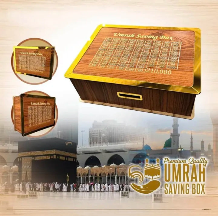 Money Saving Box for Umrah & Hajj | Wooden Money Box | Umrah Money Box | Umrah Gift Box | Personal Umrah Fund Jar | Money Saving Box for Hajj Umrah | Islamic Gift Item for Family & Friends | Decorative Umra